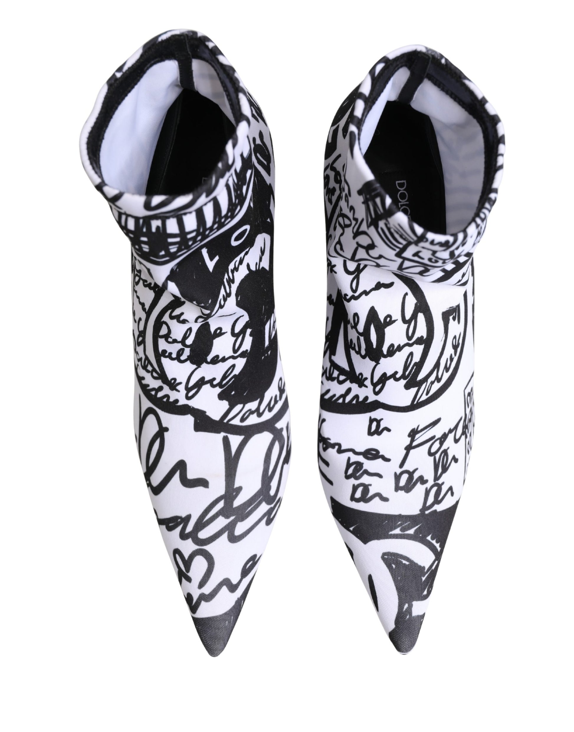 Dolce & Gabbana White Graffiti Stretch Ankle Boots Shoes