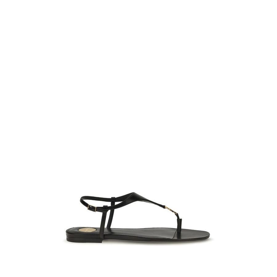 Saint Laurent Black Calf Leather Bos Taurus Flat Sandals