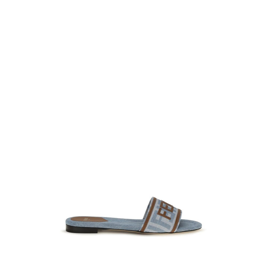 Fendi Blue Cotton Flat Sandals