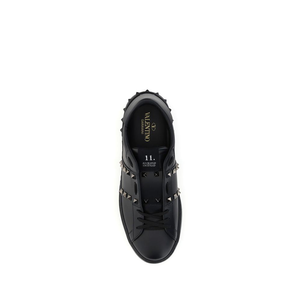 Valentino Garavani Black Calf Leather Bos Taurus Athletic Sneakers
