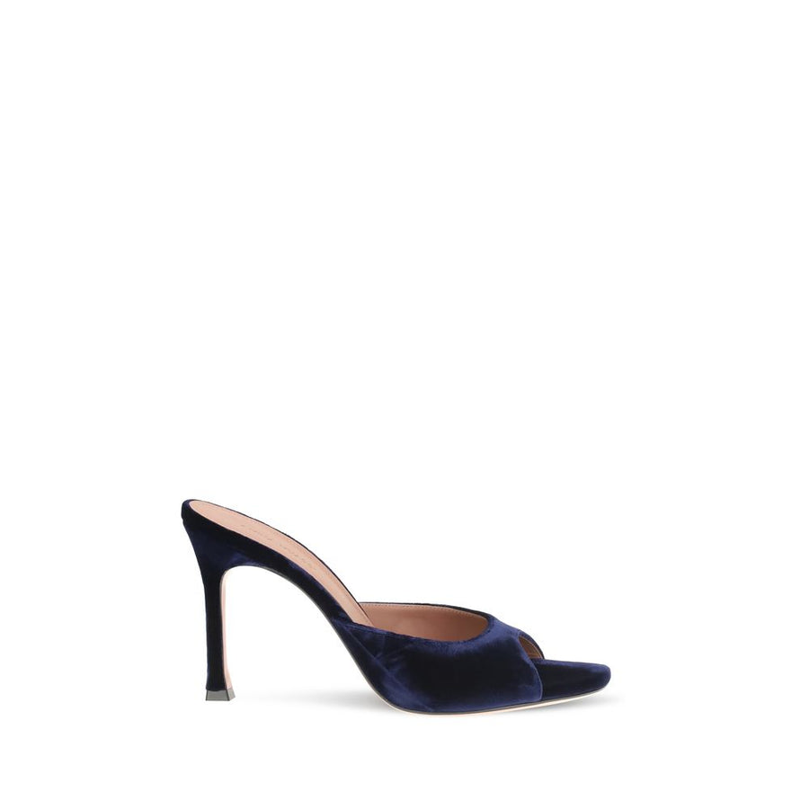 Amina Muaddi Blue Velvet Stiletto Heel Sandals