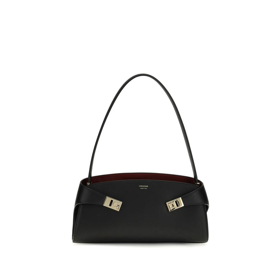 Ferragamo Black Calf Leather Bos Taurus Shoulder Bag