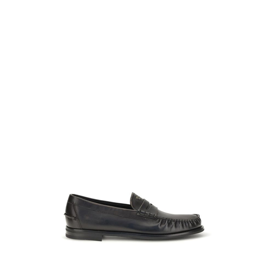 Prada Black Calf Leather Bos Taurus Slip-On Loafers