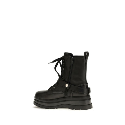 PINKO Black Calf Leather Bos Taurus Lace-Up Boots