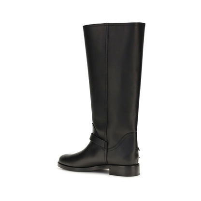 PINKO Black Calf Leather Bos Taurus Flat Boots