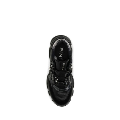 PINKO Black Calf Leather Bos Taurus Chunky Sneakers