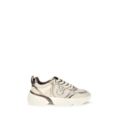 PINKO Beige Calf Leather Bos Taurus Chunky Sneakers
