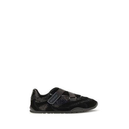 PINKO Black Suede Leather Athletic Sneakers
