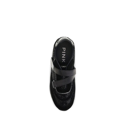 PINKO Black Suede Leather Athletic Sneakers