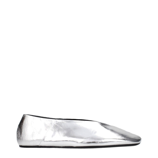 Jil Sander Gray Leather Ballet Flats