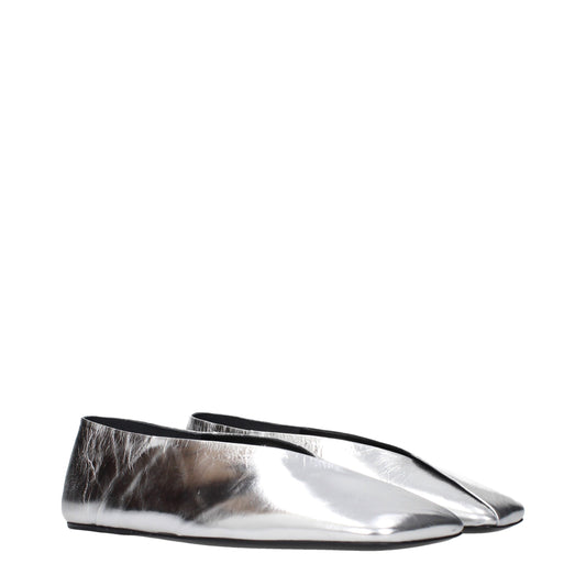 Jil Sander Gray Leather Ballet Flats
