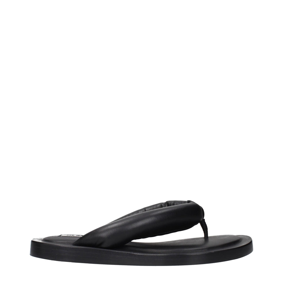 Jil Sander Black Leather Flip-Flop Sandals