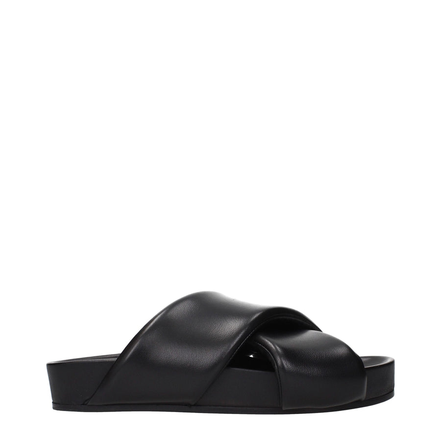 Jil Sander Black Leather Slippers
