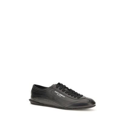 Dolce & Gabbana Black Calf Leather Bos Taurus Low Top Sneakers