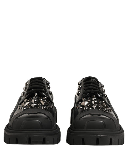 Dolce & Gabbana Black Calfskin Leather Trekking Derby Shoes