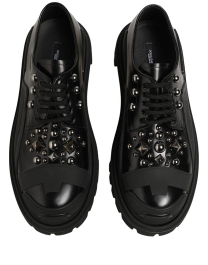 Dolce & Gabbana Black Calfskin Leather Trekking Derby Shoes