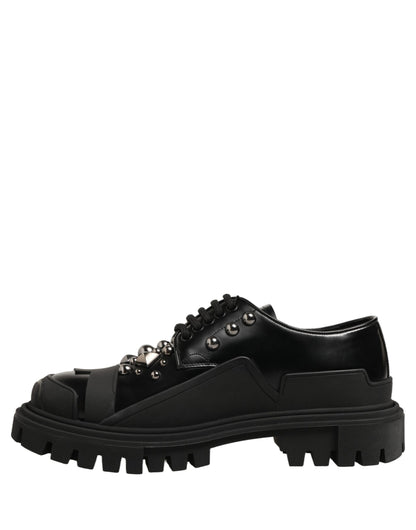Dolce & Gabbana Black Calfskin Leather Trekking Derby Shoes