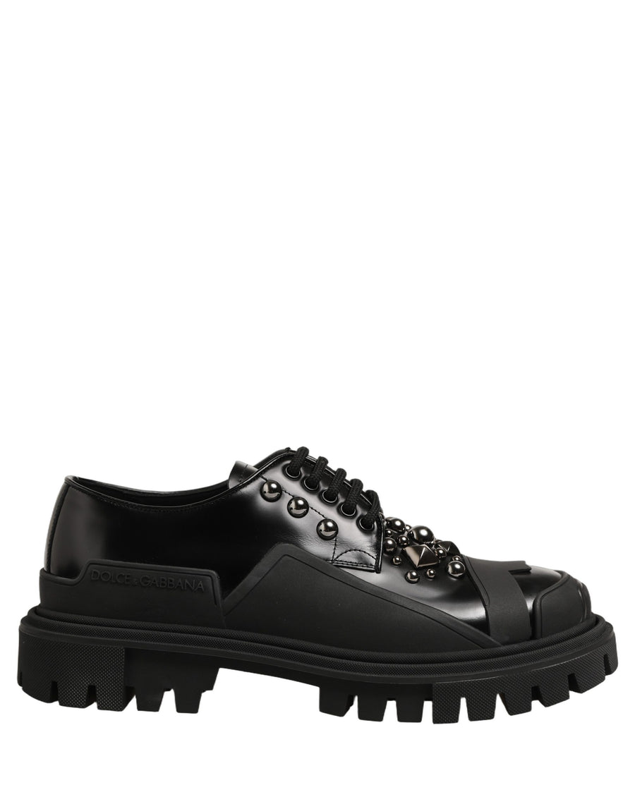 Dolce & Gabbana Black Calfskin Leather Trekking Derby Shoes