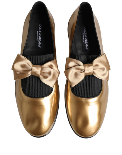 Dolce & Gabbana Metallic Gold Leather Flats Loafers Shoes