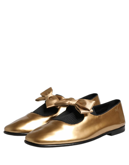 Dolce & Gabbana Metallic Gold Leather Flats Loafers Shoes