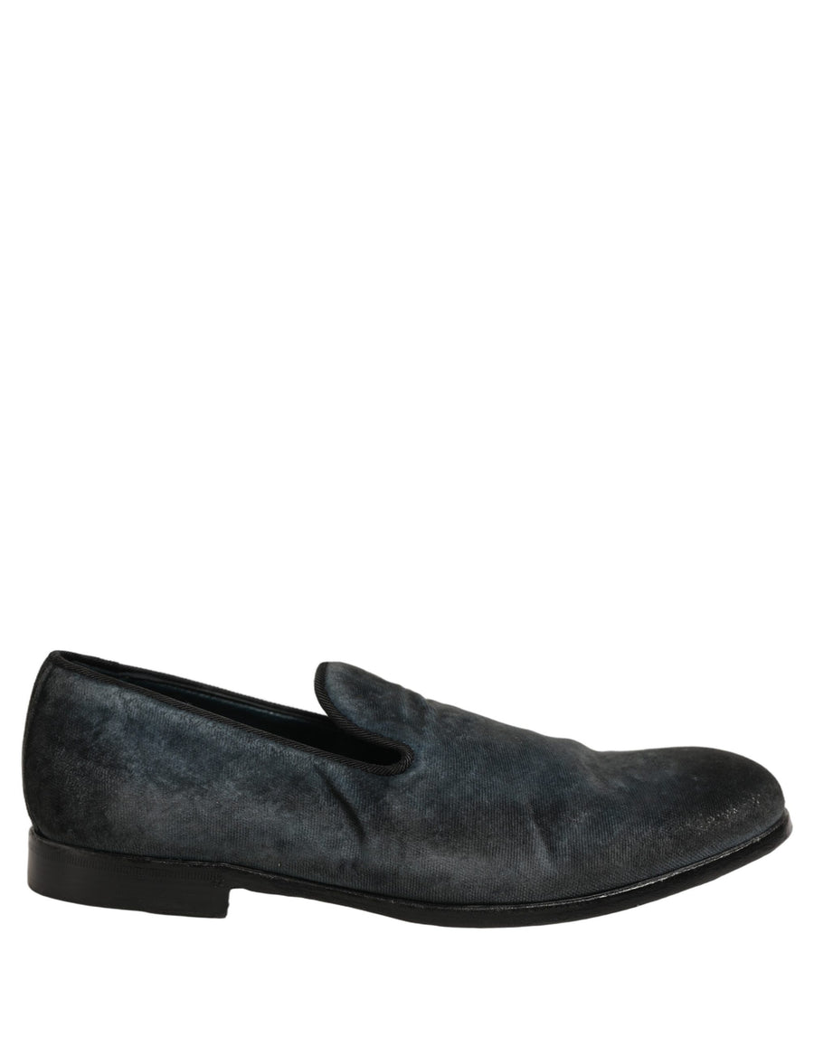 Dolce & Gabbana Blue Suede Slip On Men Slippers Loafers Shoes