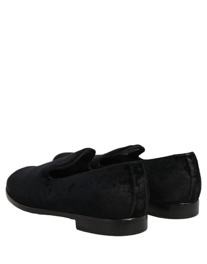Dolce & Gabbana Black Suede Slip On Slippers Loafers Shoes