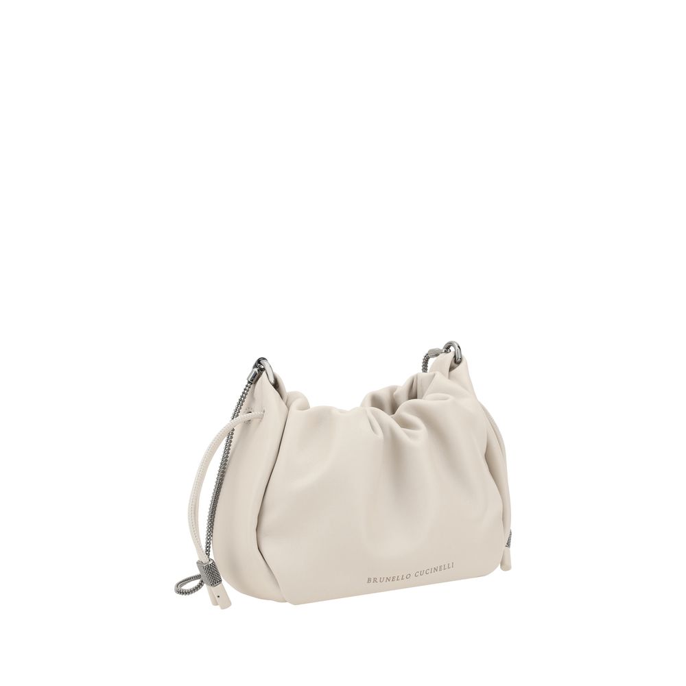 Brunello Cucinelli Beige Calf Leather Bos Taurus Shoulder Bag