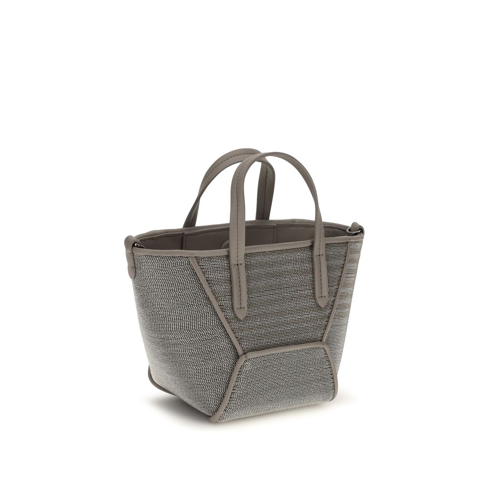 Brunello Cucinelli Gray Calf Leather Bos Taurus Shoulder Bag