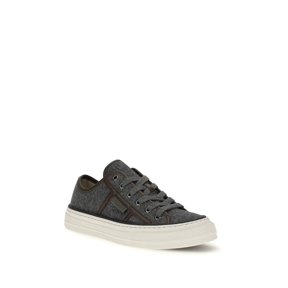 Brunello Cucinelli Gray Suede Leather Low Top Sneakers