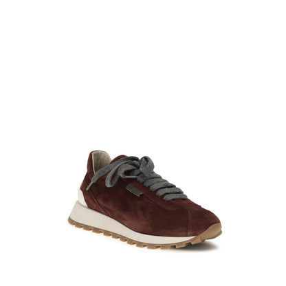 Brunello Cucinelli Bordeaux Calf Leather Bos Taurus Athletic Sneakers