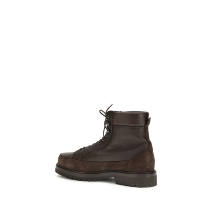 Brunello Cucinelli Brown Calf Leather Bos Taurus Lace-Up Boots