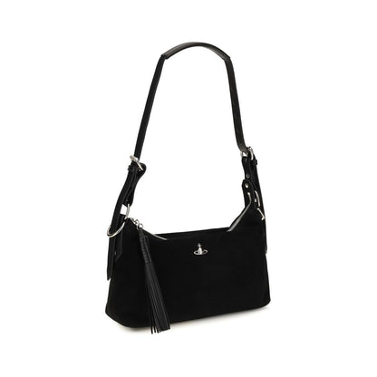 Vivienne Westwood Black Suede Leather Shoulder Bag