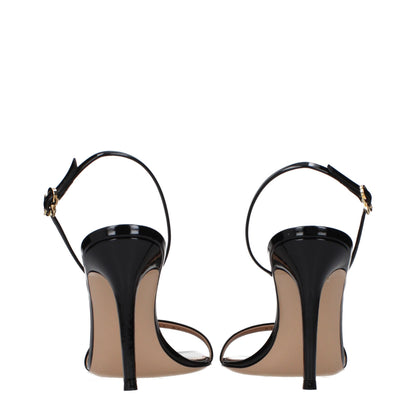 Gianvito Rossi Black Leather Stiletto Heel Sandals