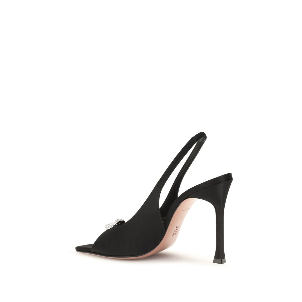 Amina Muaddi Black Satin Stiletto Heel Sandals