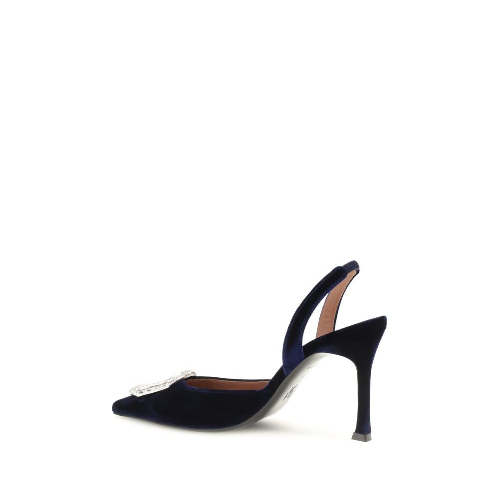 Amina Muaddi Blue Velvet High Heel Pumps