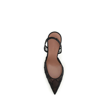 Amina Muaddi Black Fabric Stiletto Heel Sandals