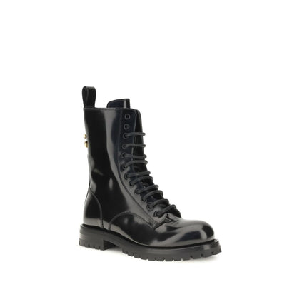 Dolce & Gabbana Black Calf Leather Bos Taurus Lace-Up Boots