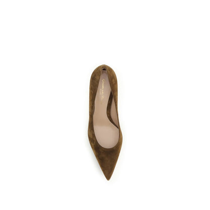 Gianvito Rossi Brown Suede Leather Mid Heel Pumps