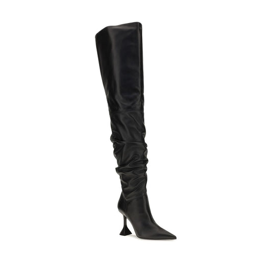 Amina Muaddi Black Calf Leather Bos Taurus Over The Knee