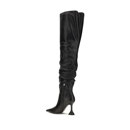 Amina Muaddi Black Calf Leather Bos Taurus Over The Knee