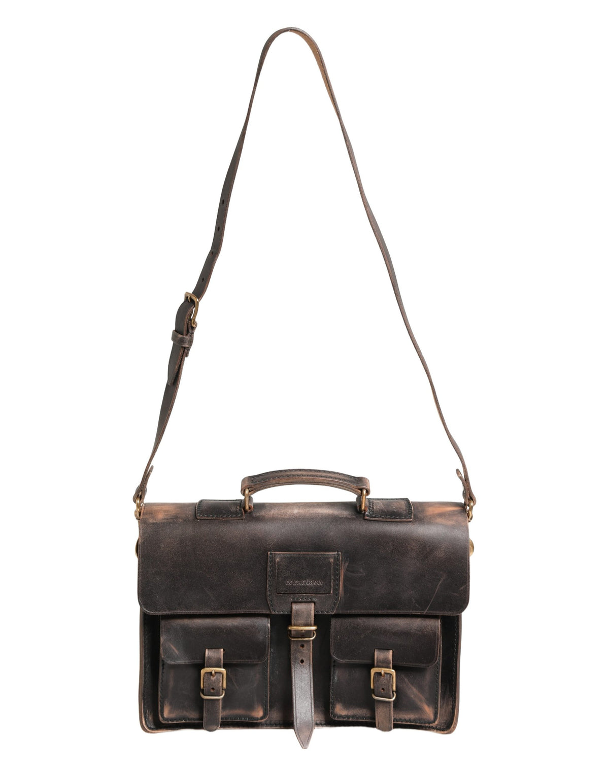 Dolce & Gabbana Black Leather Shoulder Satchel Briefcase Men Borse Bag