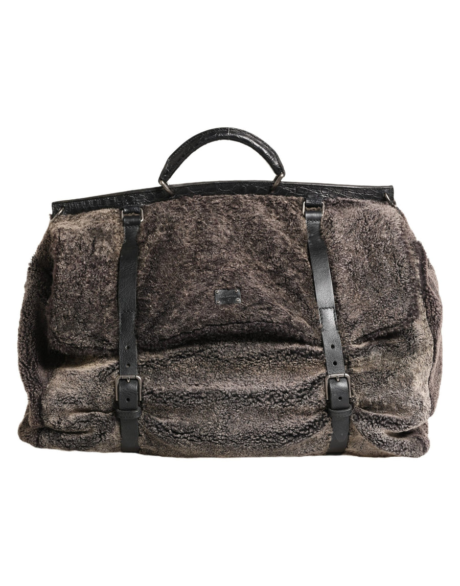 Dolce & Gabbana Black Shearling Leather Messenger Shoulder Men Borse Bag