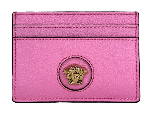 Versace Mini Medusa Pink Grainy Leather Slim Card Case Wallet