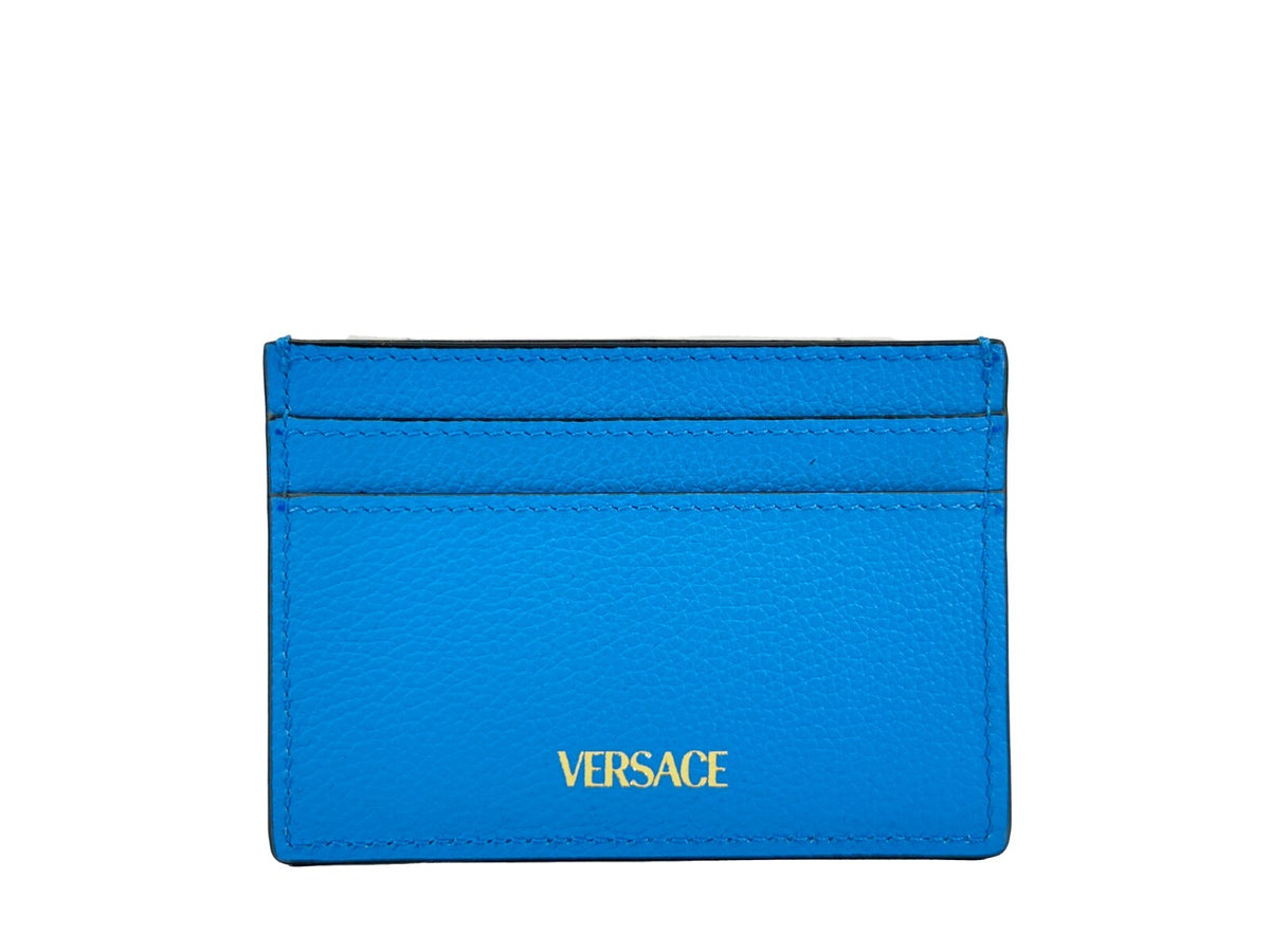 Versace Mini Medusa Blue Grainy Leather Slim Card Case Wallet