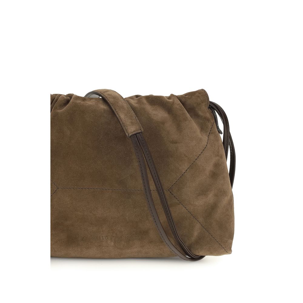 Brunello Cucinelli Brown Calf Leather Bos Taurus Shoulder Bag