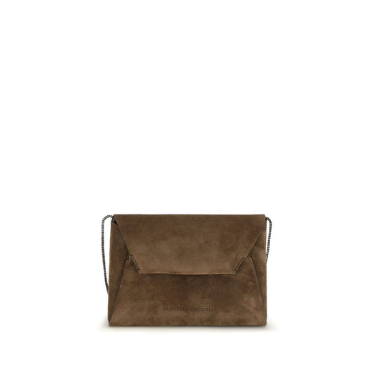 Brunello Cucinelli Brown Calf Leather Bos Taurus Shoulder Bag