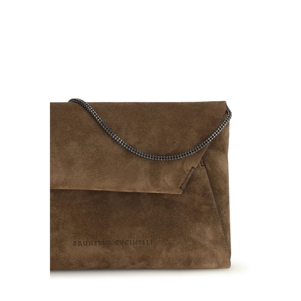 Brunello Cucinelli Brown Calf Leather Bos Taurus Shoulder Bag