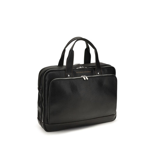 Brunello Cucinelli Black Calf Leather Bos Taurus Handbag