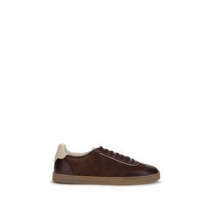 Brunello Cucinelli Bordeaux Calf Leather Bos Taurus Low Top Sneakers