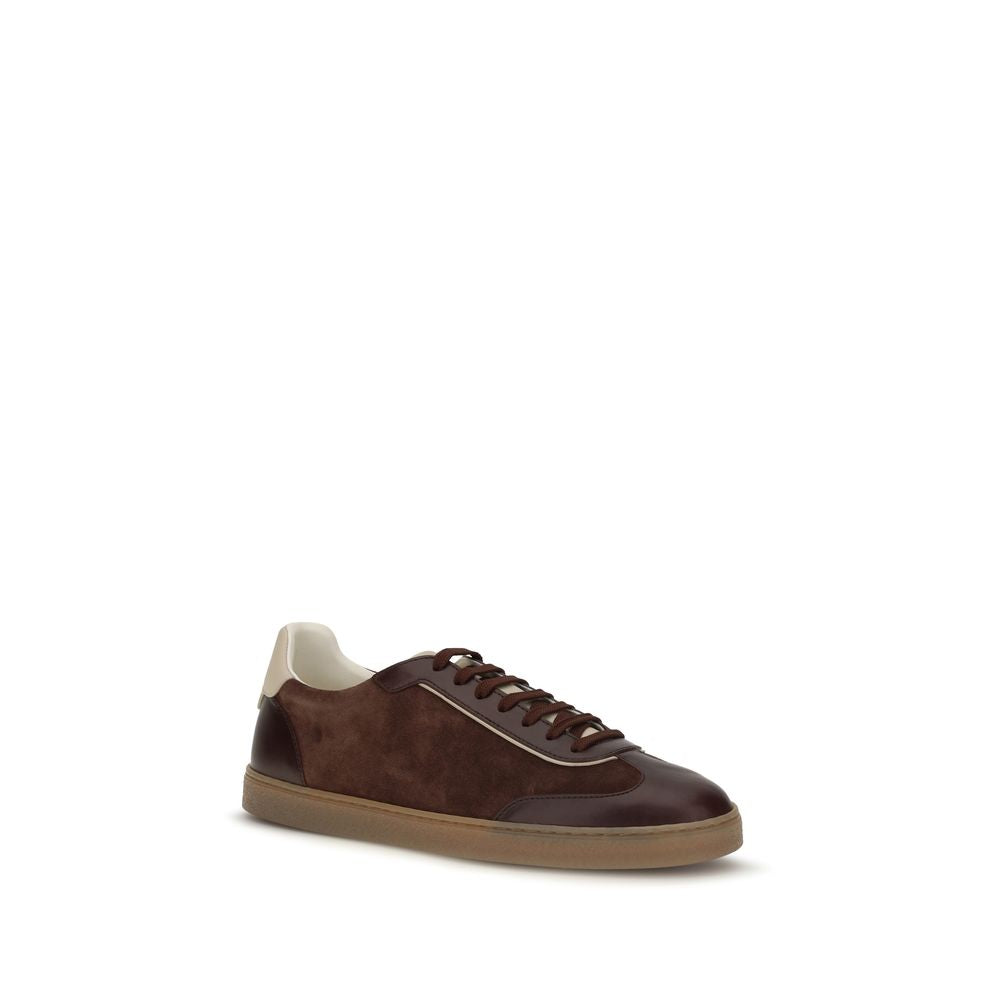 Brunello Cucinelli Bordeaux Calf Leather Bos Taurus Low Top Sneakers